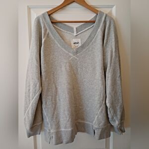 Aerie Light Grey Cozy V-Neck Sweatshirt (S) Oversized